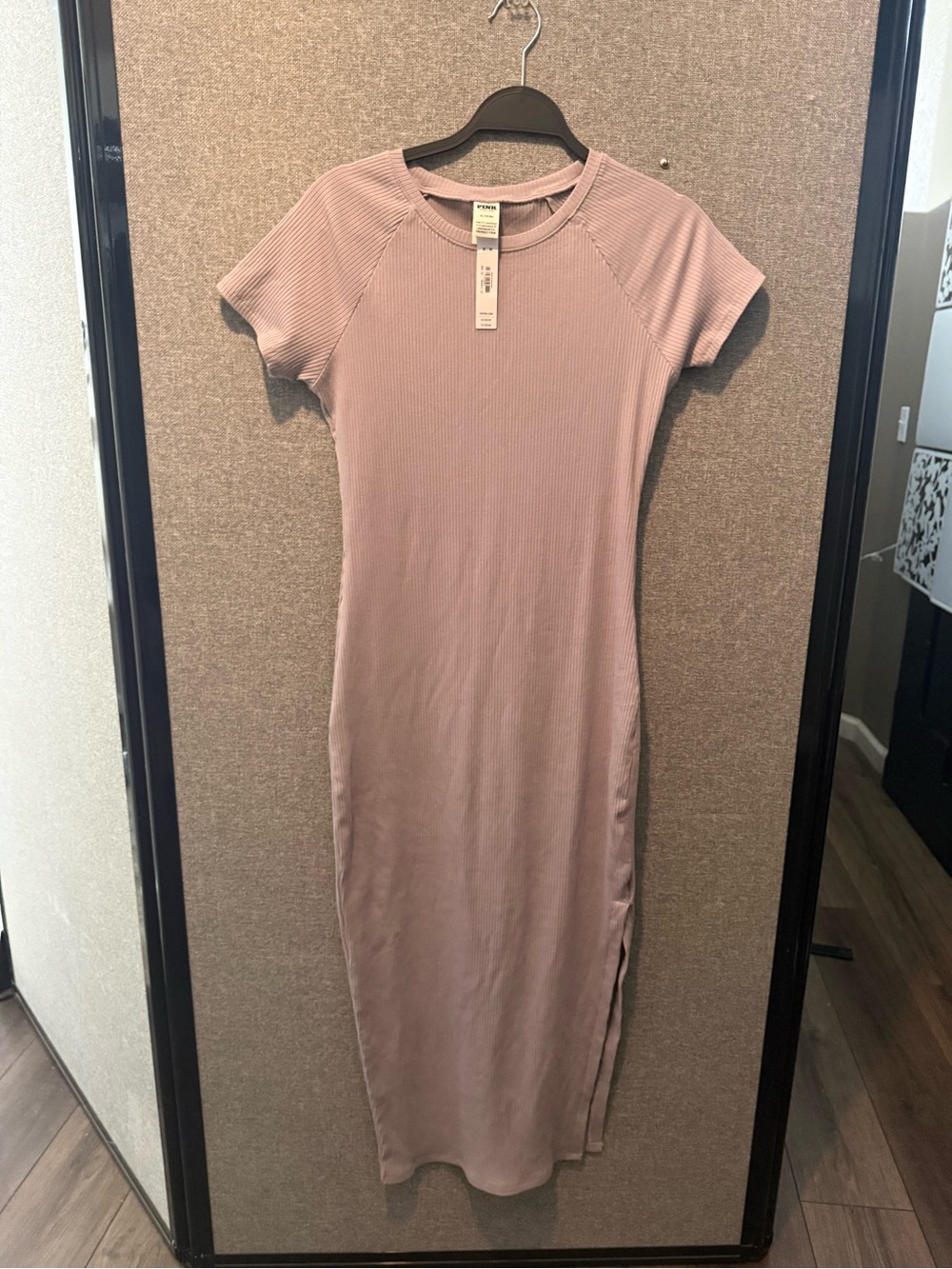 PINK Victoria's Secret Dusty Mauve Ribbed Short-Sleeve Maxi Dress